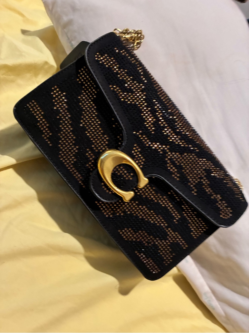 Black and Gold Shoulder Bag with Polished Gold Clasp